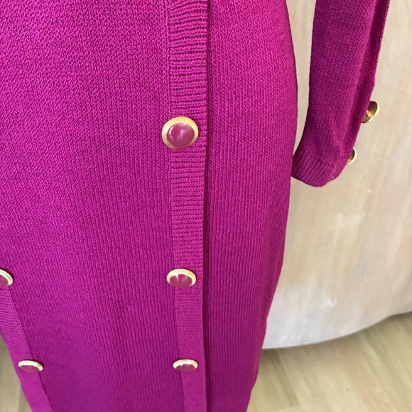 St. John Vintage 80’s Santana Knit Long Sleeve Sweater Dress pink burgundy 4 - Picture 6 of 16